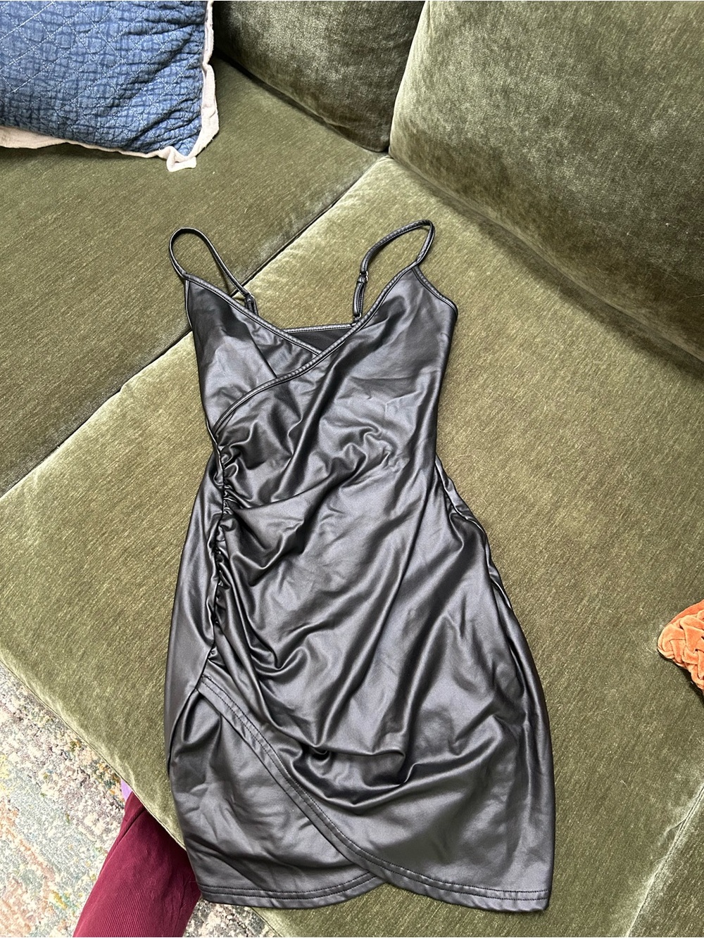 Black Faux Leather Ruched Slip Dress - Women